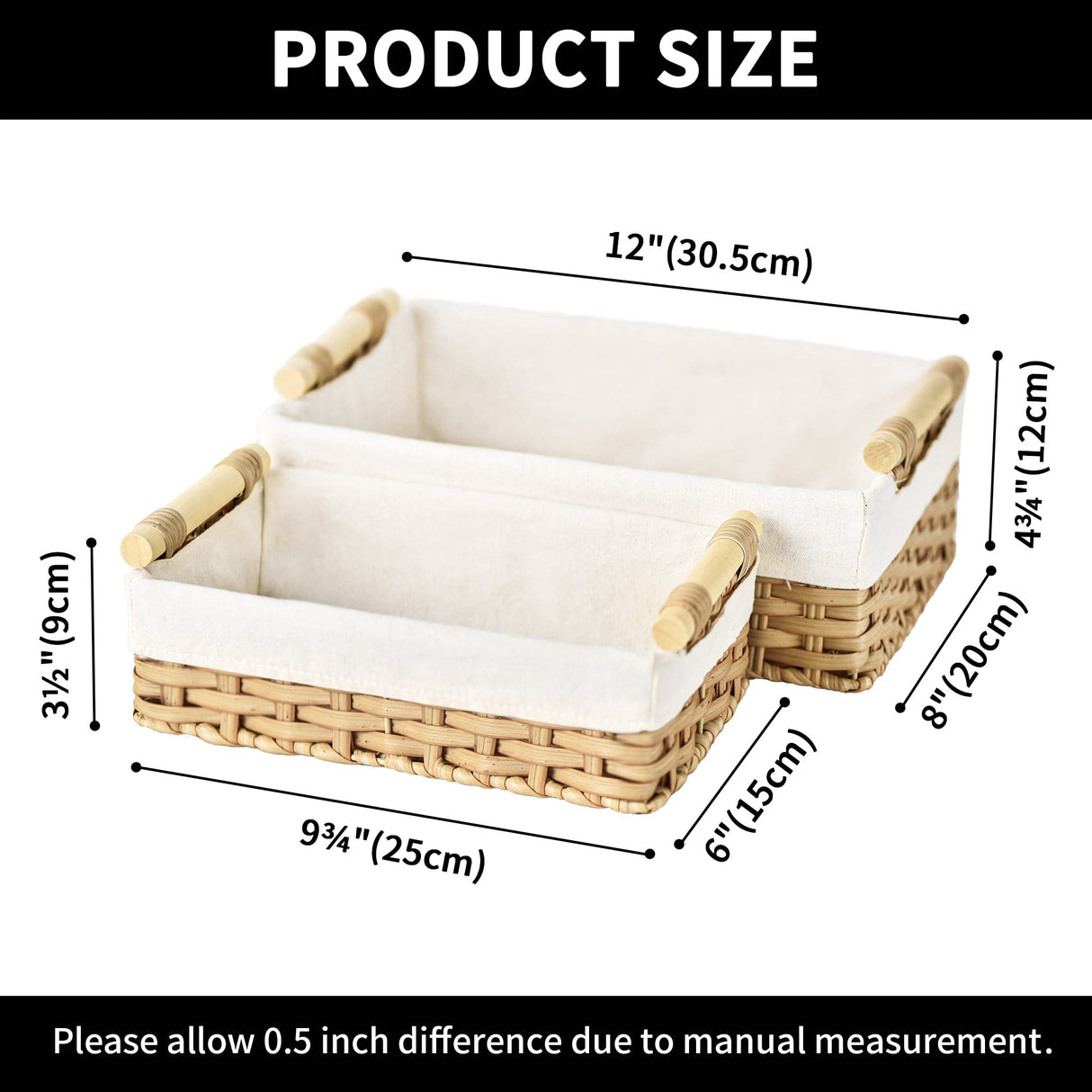 GRANNY SAYS Wicker Baskets with Liner, Small Baskets for Shelves, Decorative Baskets for Home Decor, Wicker Storage Basket for Back of Toilet, Set of 2 GRANNY SAYS