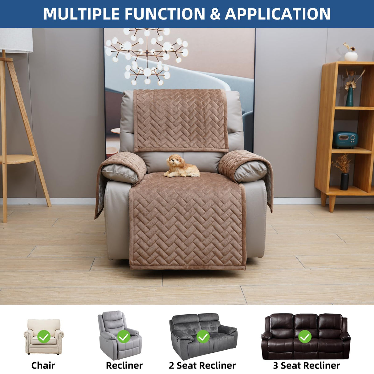 Eismodra Recliner Chair Covers,Recliner Covers That Stay in Place,Washable Recliner Slipcover for Large Recliner 3 Seater Sofa Couch Living Room Loveseat,Light Brown Set (4 Pieces) Eismodra