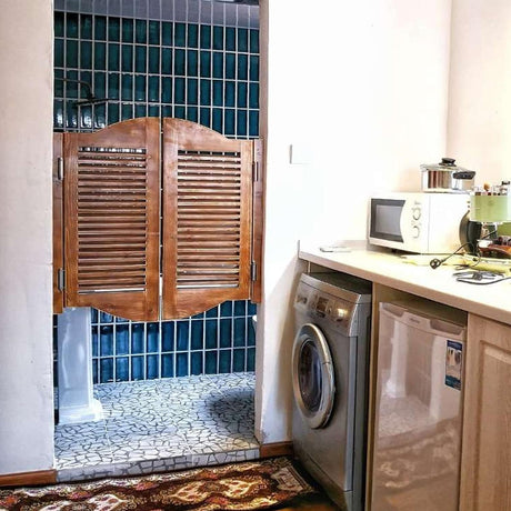 Cafe Doors Swinging Doors,Retro Louvered Café Interior Saloon Swing Solid Wood Door,Wooden Double Door Partition Door Bar Kitchen Auto Close Fence Half Waist Door,Custom (W 32 x H 36in) FENGSHOUU