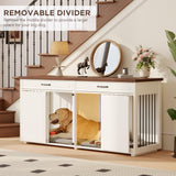 Furniture Style Dog Crate - Indoor Wooden Dog Kennel Furniture with 2 Drawers & Room Divider - 72" L x 23.6" W x 34" H - White MOWPEX