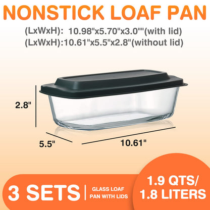 M MCIRCO 6-Piece Glass Loaf Pan with Lids Set, Meatloaf Pan With Airtight Lids, Loaf Pan For Bread, Cake, Pastries, Easy Grip, Fridge-to-Oven (1800ML/1.9Qt/ 7.2 Cups)