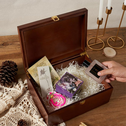 Larger Wooden Memory Keepsake Boxes With Hinged Lids and a photo frame inside the lid - Decorative Storage Box With a Hinge Lids For Picture Letter