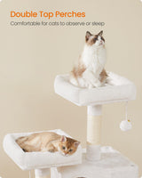 Feandrea Cat Tower, Cat Tree for Indoor Cats, 45.3-Inch Cat Condo with Scratching Post, Ramp, Perch, Spacious Cat Cave, for Kittens, Elderly Cats, Adult Cats, Small Space, Cream White UPCT141W02 Feandrea