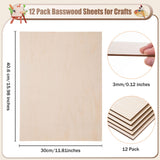 MoDooris 12 Pcs Basswood Sheets for Crafts, 12 x 16 x 1/8 Inch Plywood Sheets 3mm Thick Unfinished Wood Board for DIY Crafts, Laser Cutting, Wood Burning, Pyrography, Architectural Models, Drawing MoDooris