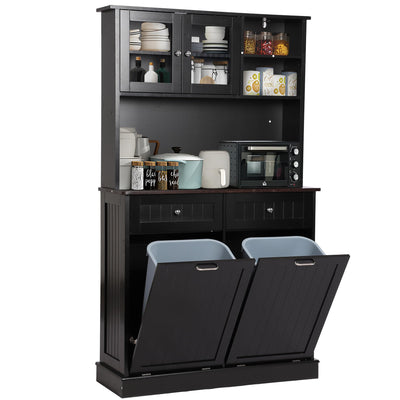 LOUVIXA Kitchen Pantry Storage Cabinet, Microwave Cabinet with Tilt Out Trash Cabinet,Tall Pantry Cabinet Cupboard, Freestanding Kitchen Hutch (Classic Black)