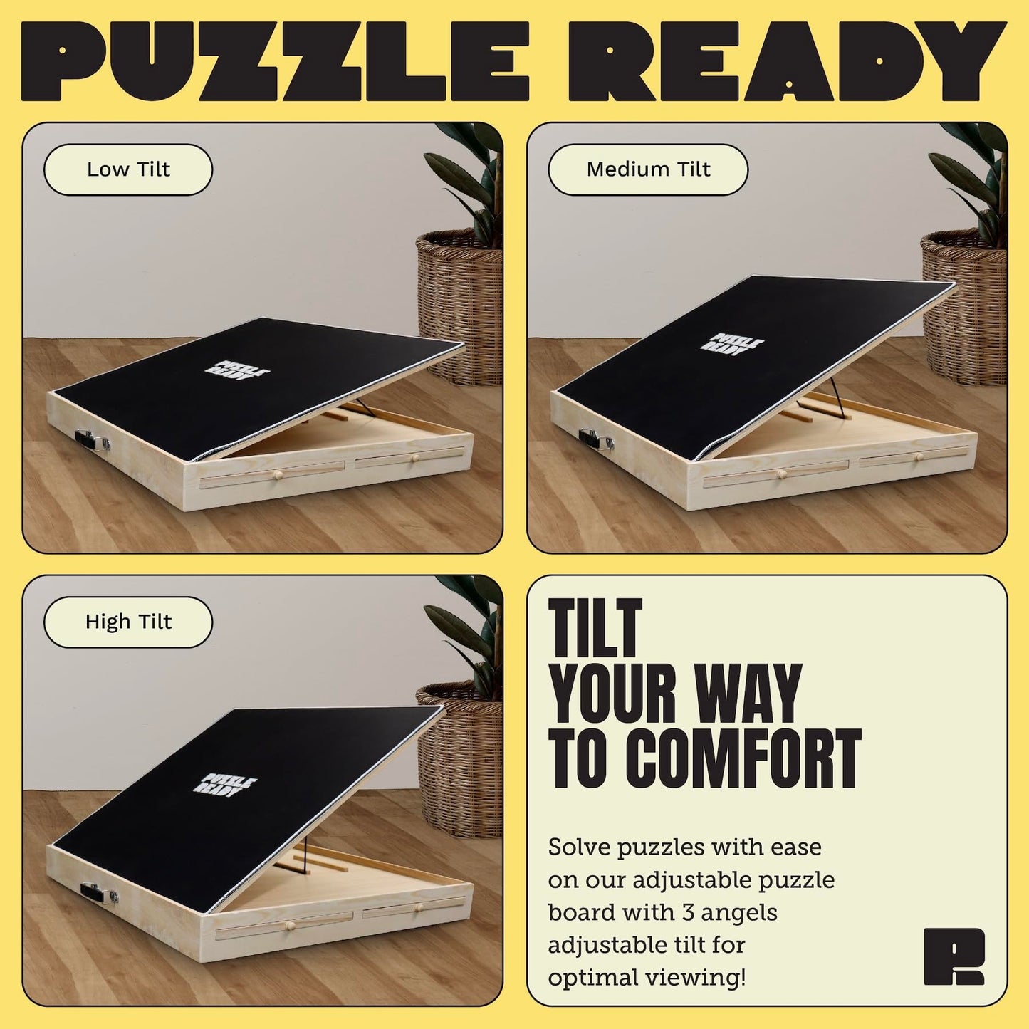 Puzzle Board Tilting with Drawers & Cover Mat - 1000 Pieces Wooden Jigsaw Puzzle Table - 24”x30” Portable Puzzle Board - 3 Tilting Angles & Felt Working Surface - Puzzle Ready - WoodArtSupply