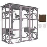 VEVOR Cat Cage Condo Catio Outdoor/Indoor Cat Enclosure, Wooden Cat House with 5 Platforms, 7-Tier Pet Playpen with 2 Resting Box, Cat Crate Cat Kennel with Waterproof Roof, 71.2"L x 34.6"W x 66.5"H VEVOR