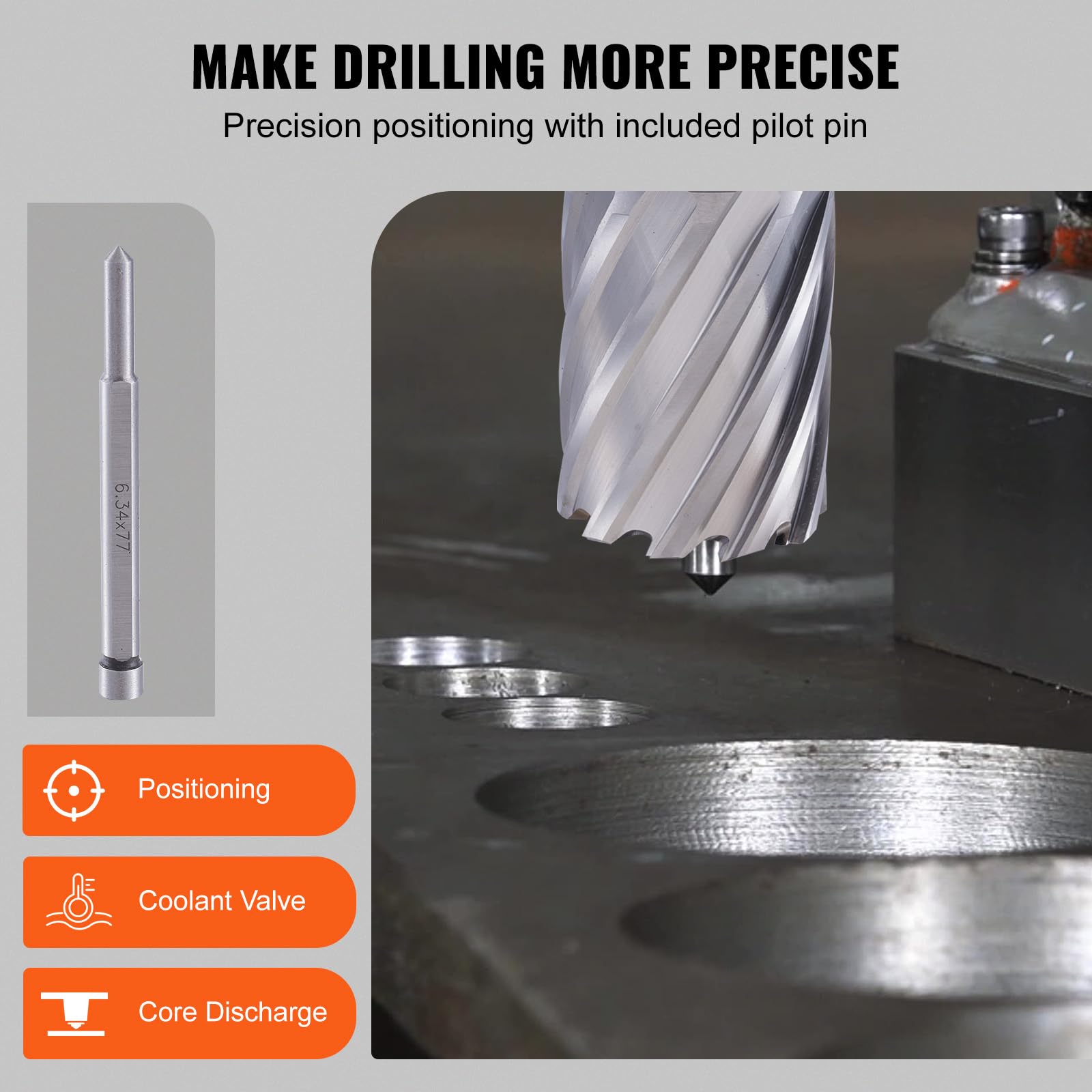 VEVOR Annular Cutter Set, 6 pcs Weldon Shank Mag Drill Bits, 1" Cutting Depth, 1/2" to 1-1/16" Cutting Diameter, M2AL High-Speed Steel, with Pilot Pin and Portable Case, for Using with Magnet - WoodArtSupply