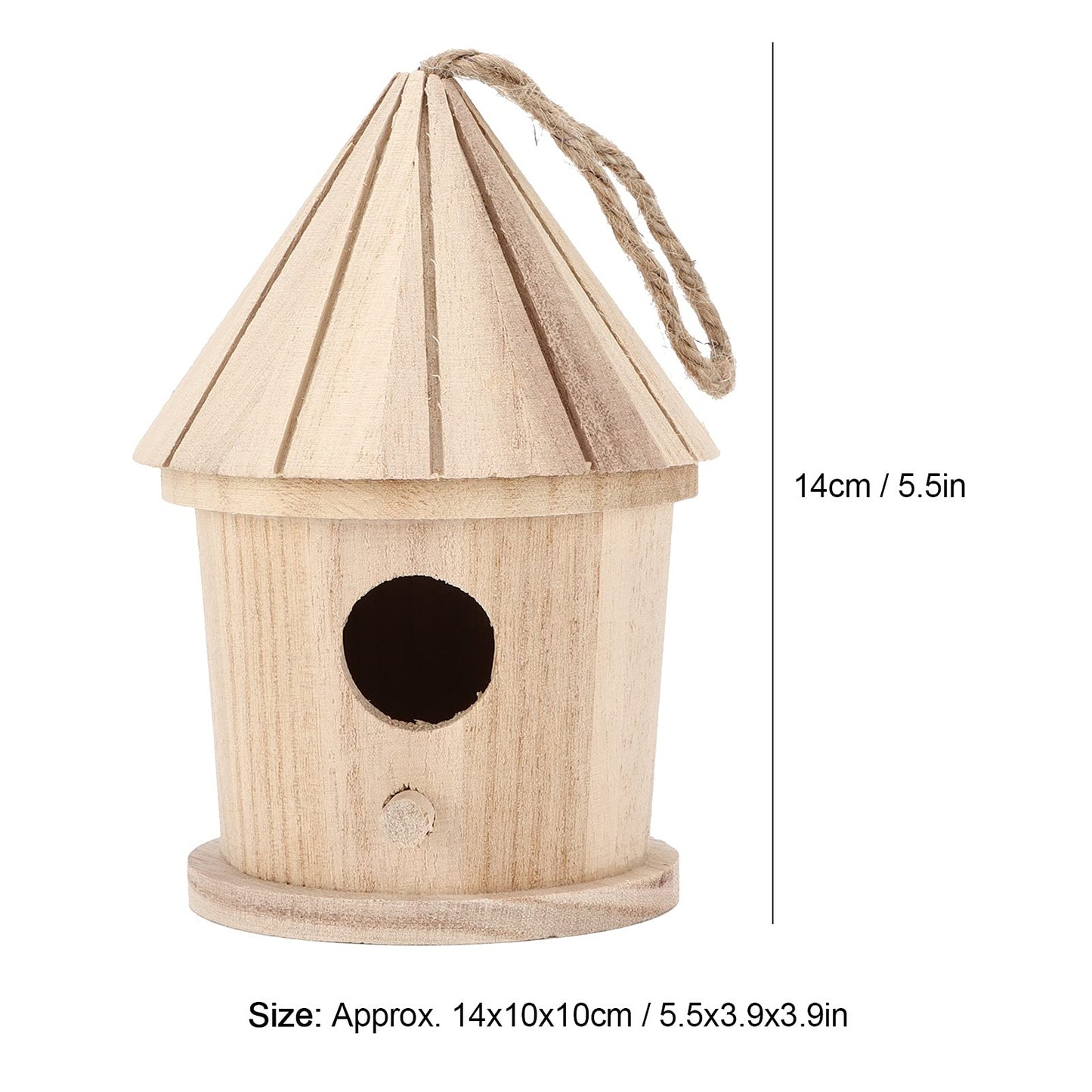 Wooden Birdhouses, Unfinished Wood Bird House Round Shaped Hanging Bird Nest for Outdoor Garden