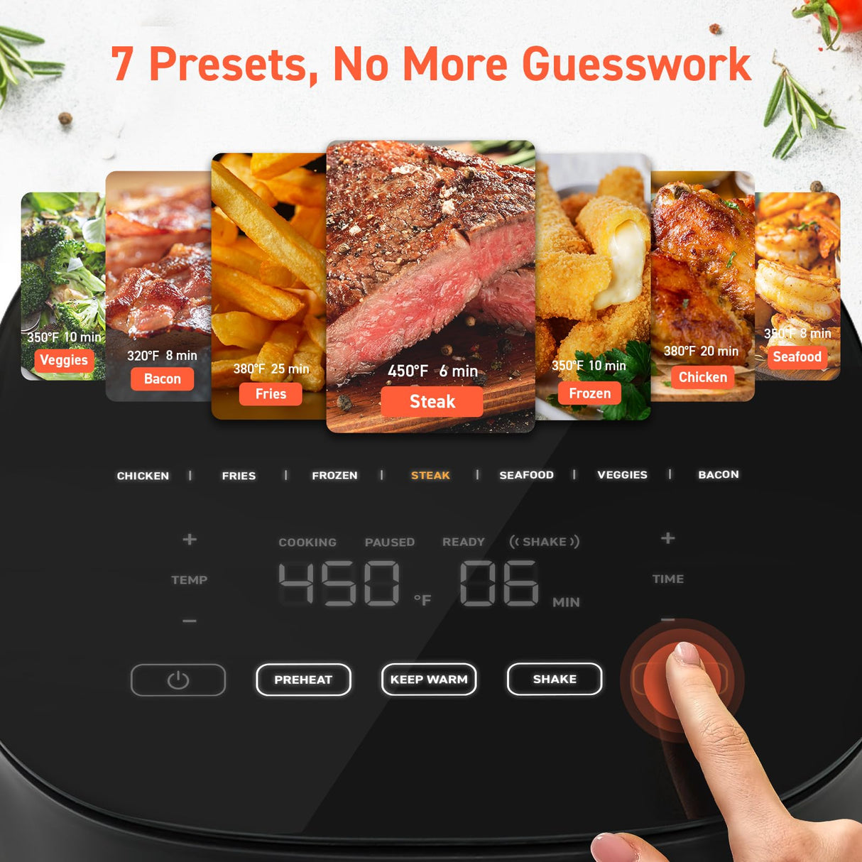 COSORI Air Fryer 9-in-1, Compact 5-Qt, Perect for Meat Enthusiasts with 450°F Max Heat Function, 130+ In-App Recipes, Little to No Oil, Easy Clean Glass Touch Panel & Nonstick Basket, Gray COSORI