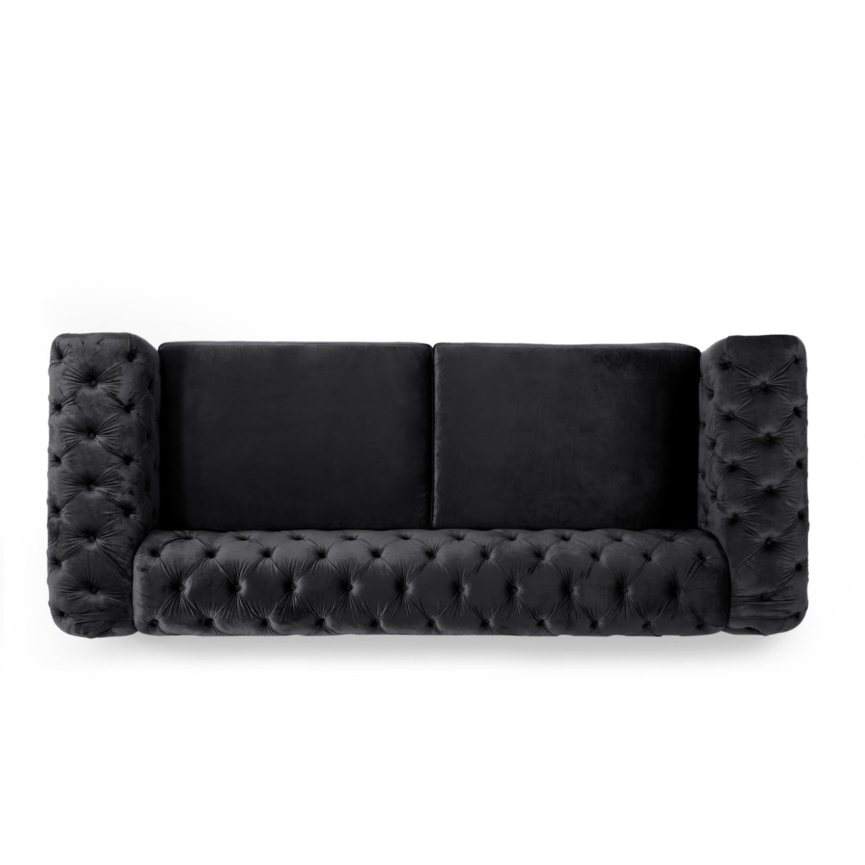 Asucoora Tufted Velvet Sofa Couch for Living Room, Upholstered Tuxedo Arm 3-Seater Sofa Couch with Golden Legs, Chesterfield Sofa Apartment, Office, Studio Black Asucoora
