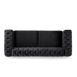 Asucoora Tufted Velvet Sofa Couch for Living Room, Upholstered Tuxedo Arm 3-Seater Sofa Couch with Golden Legs, Chesterfield Sofa Apartment, Office, Studio Black Asucoora