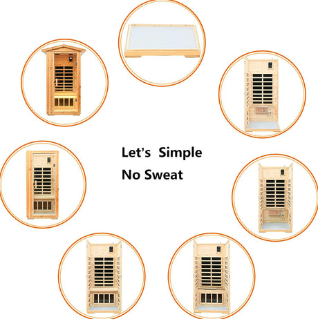 Xmatch Far Infrared Wooden Outdoor Sauna, 1-Person Size, w/1560W, 6 Low EMF Heaters, 10 Minutes Pre-Warm up, Time and Temp Pre-Set, 2 Bluetooth Speakers, 1 LED Reading Lamp and 2 Chromotherapy Lights Xmatch