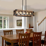 Giluta Rectangle Wood Chandelier Farmhouse Style Dining Room Kitchen Lighting Fixtures, 5 Lights Ceiling Hanging Pendant Lighting UL Listed Giluta