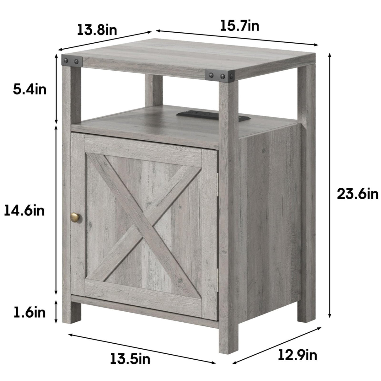 Fameill Nightstands Set of 2, Night Stand with Charging Station, Bed Side Table with Storage Cabinet, Farmhouse End Table for Living Room with USB Ports and Outlets, Gray Fameill