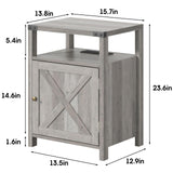 Fameill Nightstands Set of 2, Night Stand with Charging Station, Bed Side Table with Storage Cabinet, Farmhouse End Table for Living Room with USB Ports and Outlets, Gray Fameill