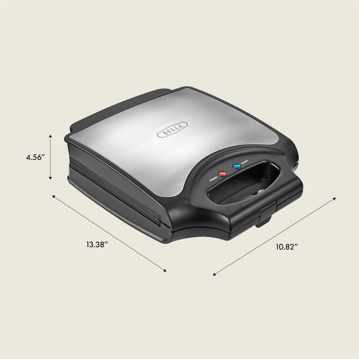 BELLA Classic Waffle Iron, 4 Square Belgian Waffle Maker, Non-stick Extra Large Plates for Easy Cleanup, Cool Touch Handles, Stainless Steel, Black, 1400W BELLA