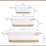 YMASINS Ceramic Baking Dish, Casserole Dishes for Oven, Extra Deep Lasagna Pans with Handles, Rectangular Bakeware Set of 3 from Oven to Table, Easy to Clean, 14.7 x 8.7 x 3 Inches, White YMASINS