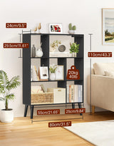 OUTONLIFE 7-Cube Bookshelf with LED Lights, Touch & Remote Control, Freestanding Open Bookcase Storage Shelf, Dimmable Modern Wooden Display Organizer with Legs for Living Room, Bedroom, Office(Black) OUTONLIFE
