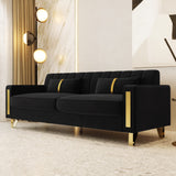 yunqishi 85.63" Modern Black Velvet Sofa with Gold Metal Legs Large Upholstered Comfy 3 Seater Couches for Living Room Bedroom Office (Black) yunqishi