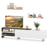 Tangkula White TV Stand with 2 Wall Shelves, Modern Entertainment Center for TVs up to 80 Inches, TV Cabinet with 2 Storage Compartments and Cabinet, Media Console Table for Living Room, Study (White) Tangkula