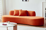 Container Furniture Direct 90" Curved Sofa with Throw Pillows, 4 Seater Luxury Velvet Couch with Half Moon Design and High-Density Foam, Ideal for Modern Living Room, Office & Apartment, Red Orange Container Furniture Direct