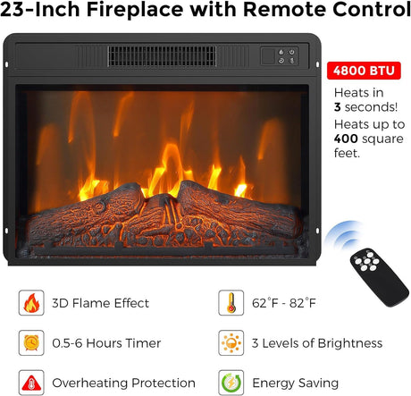 Electric Fireplace, Fireplace TV Stand for Television up to 58" Heater TV Stand, Freestanding Electric Fireplace Heater, Adjustable Flame, Fireplace Insert with Remote Control & Storage Cabinets Takywep