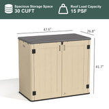 IWDOO 30 Cu.Ft Outdoor Storage Shed, Multi-Purpose Weather-Resistant Utility Shed for Garbage Cans, Lawn Mower, Garden Tools, Waterproof Resin Horizontal Cabinet with Pad-Lockable Doors (Khaki) IWDOO
