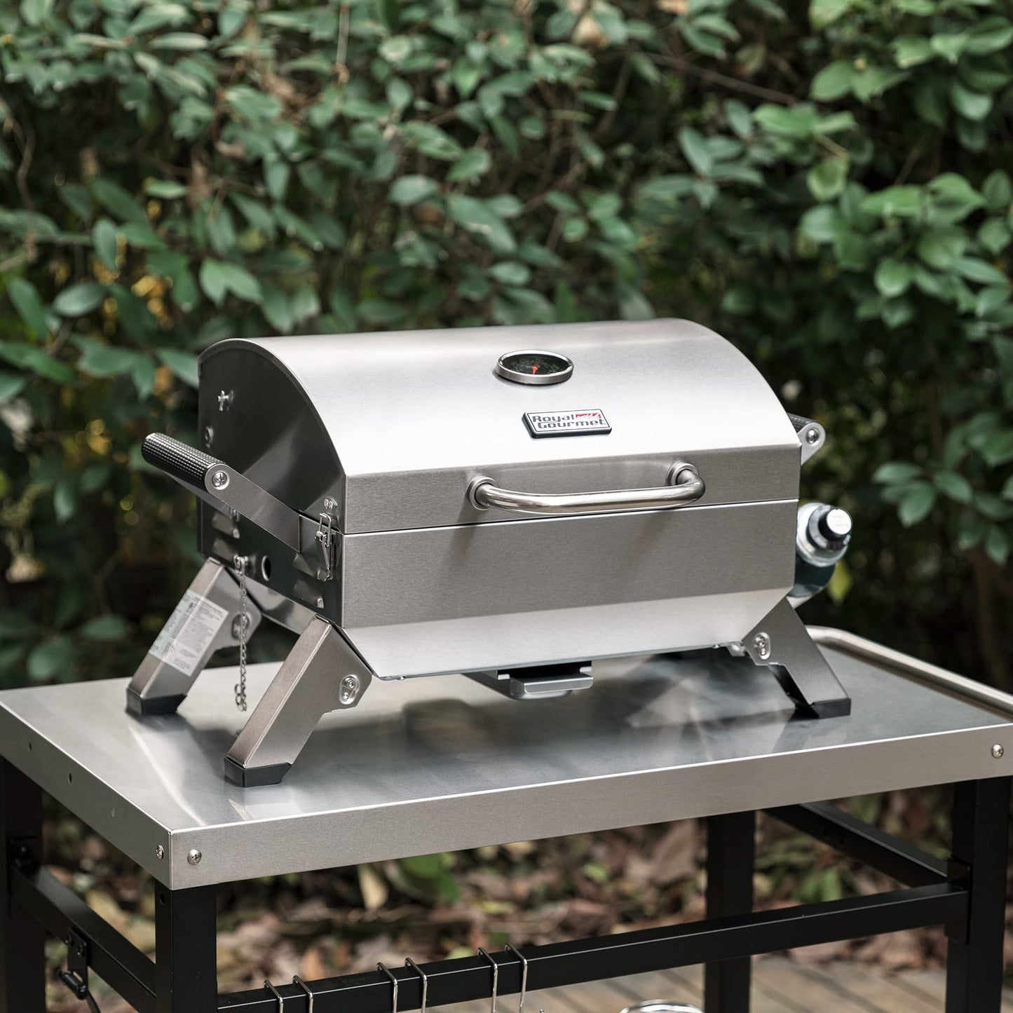 Grills House Stainless Steel Portable Grill with Two Handles and Travel Locks, Tabletop Propane Gas Grill with Folding Legs, 10000 BTU, for Picnic Cookout, GT2001, Silver