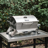 Grills House Stainless Steel Portable Grill with Two Handles and Travel Locks, Tabletop Propane Gas Grill with Folding Legs, 10000 BTU, for Picnic Cookout, GT2001, Silver Grills House