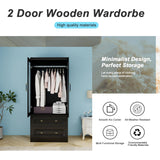 Keloyid Modern 2 Door Armoire Wardrobe Closet with Glass Door, 2 Drawers, Hanging Rod & Shelves, Black, 20.47 x 31.49 x 70.86 inches, Bedroom Keloyid