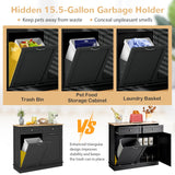Giantex Kitchen Trash Cabinet, Kitchen Island with Tilt Out 15.5 Gallon Garbage Bin, Rubber Wood Countertop, Large Cabinet, 2 Drawers, Adjustable Shelf, Recycling Can Holder Organizer (Black) Giantex