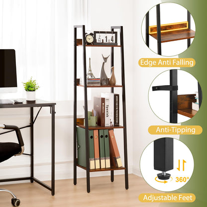 Yoobure Ladder Shelf, 4 Tier Tall Ladder Bookshelf Corner Shelf, Industrial Book Shelf Ladder Bookcase Narrow, Standing Storage Shelves Display Shelf for Bedroom Living Room Office Kitchen Bathroom