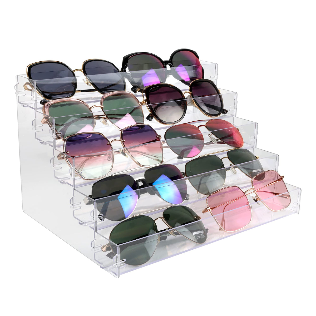 BVANQ 5 Tier Sunglasses Organizer Acrylic Sunglass Holder Nail Polish Organizer Countertop Stand Display No Pungent Acrylic Glue Assembly for Highlighting Glasses,Makeup,Essential Oil BVANQ