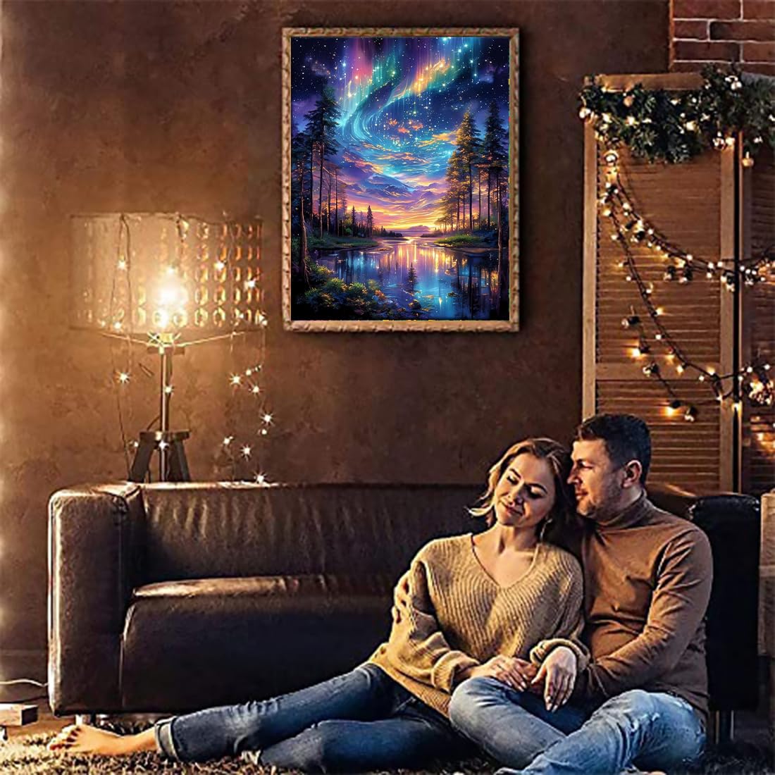 VIGEGU Aurora Paint by Numbers Kit for Adults with Framed,Starry Sky Landscape Paint by Number DIY Adult Paint by Number Kits Acrylic Oil Painting for Wall Decor 10x12in VIGEGU