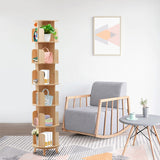 Stylish 6-Tier Rotating Wooden Bookshelf - 360° Floor-Standing Organizer for Home and Study Gdrasuya10