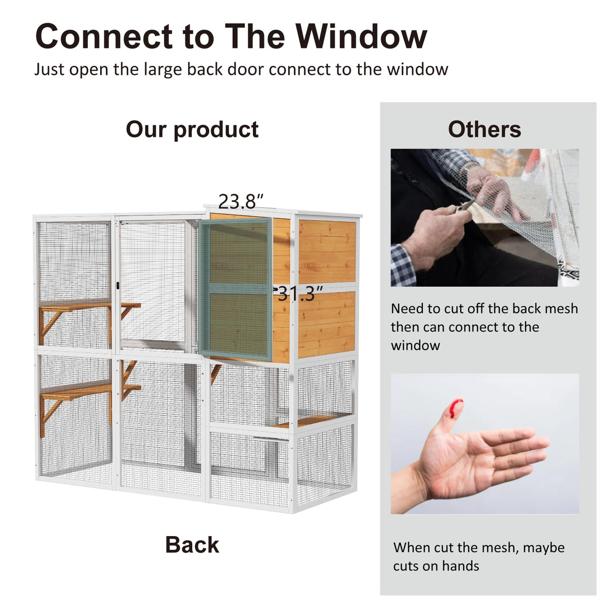 TIMHAKA Catio Outdoor Cat Enclosure, Large 4 Tiers Cat Catio Connect to Window for Outdoor Indoor Cats with Weatherproof Roof, Resting Rooms, Platforms, Large Door, 76" L x 32.9" W x 70.8" H, White TIMHAKA