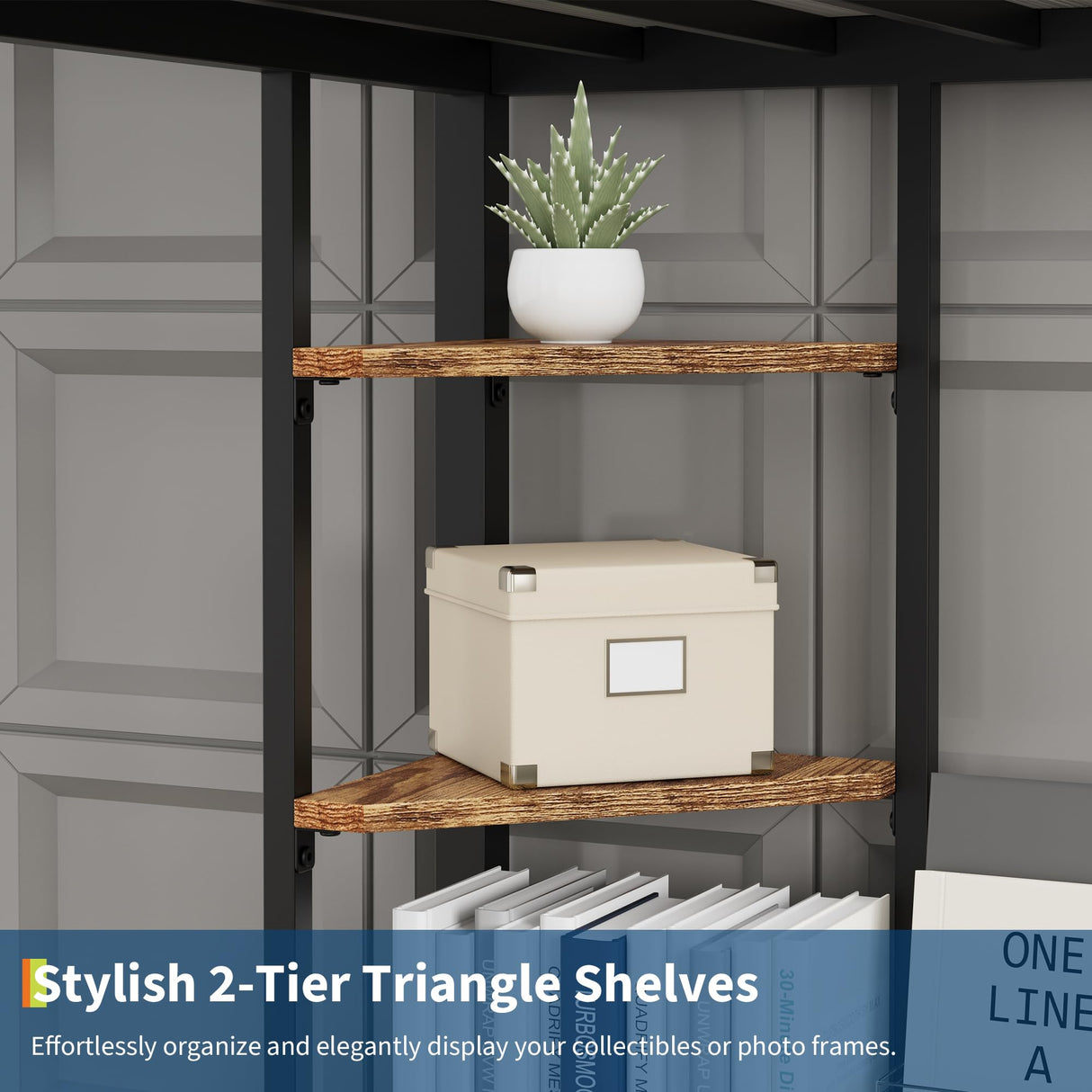 SLEKVERSA Twin Size Loft Bed with Large Desk and Storage Shelves, Metal Loft Bed with Safety Guardrail and Ladder for Kids and Adults, Space Saving, for Living Room, Bedroom, Black and Brown SLEKVERSA