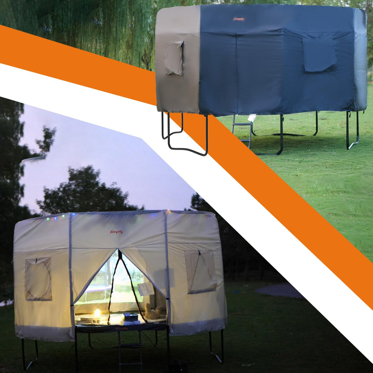 jumpfly 12FT Trampoline Tent for Kids,Fit for 8 Straight Poles Round Trampoline,Trampoline Shade Cover with LED Light,Outdoor Trampoline Accessories Canopy,Sunscreen Clubhouse,Anti-Tear,Camping,Black jumpfly