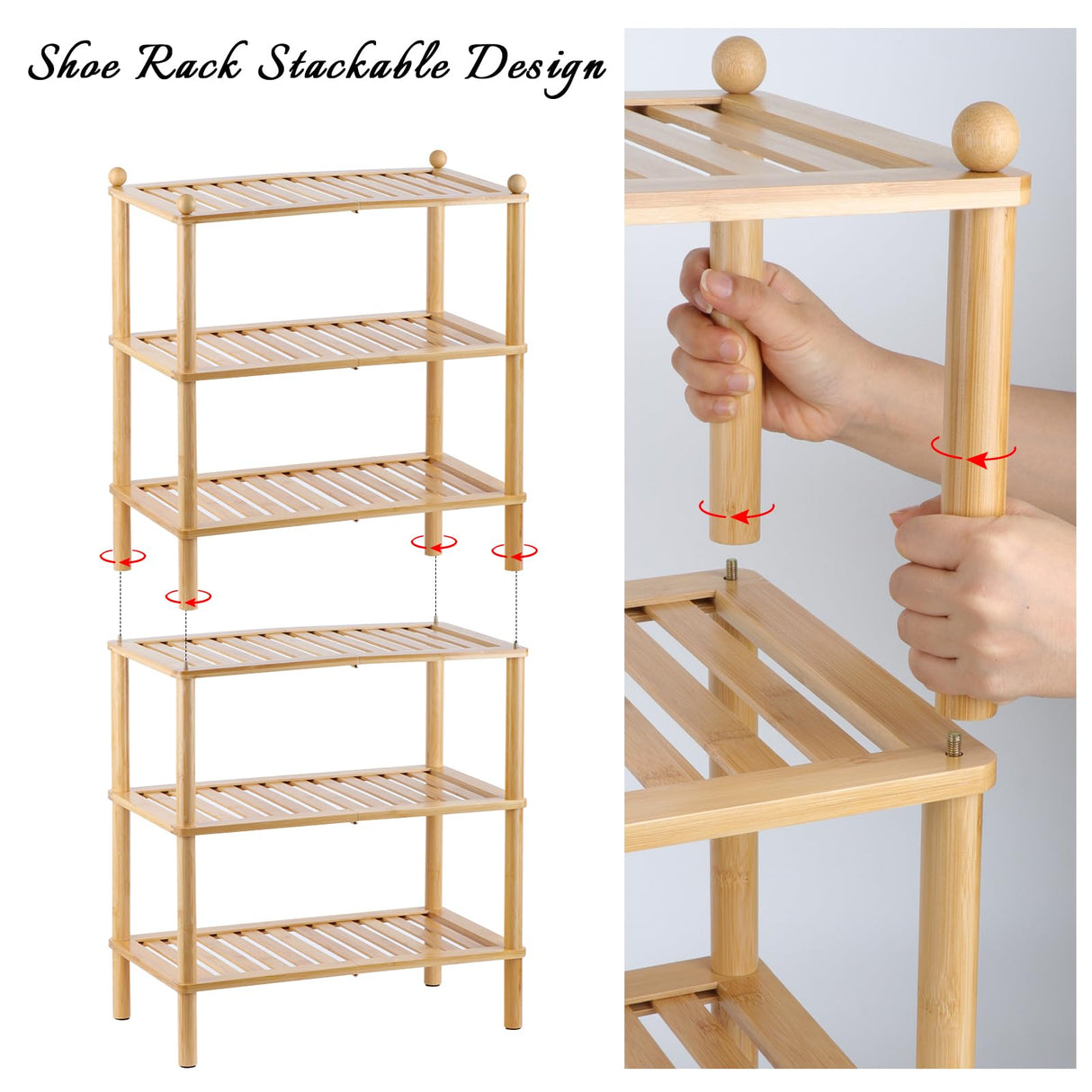 Tohomes 3-Tier Shoe Rack,Shoes Organizer,for Front Door Entrance, Free Standing Shelf Entryway and Closet Hallway, Small Space Stackable Bamboo Multifunctional Racks Tohomes