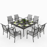 MIXPATIO 9 Piece Patio Dining Set, 8 x Textilene Dining Chairs, 60" Square Outdoor Dining Table with 1.57" Umbrella Hole, for Garden Lawn Porch and Backyard Poolside, Grey MIXPATIO