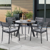 Soleil Jardin 5 Piece Outdoor Dining Set, Aluminum Patio Furniture Dining Set with Round Dining Table w/Umbrella Hole and 4 Stackable Chairs w/Cushions for Yard, Garden, Porch and Pool, Dark Gray Soleil Jardin
