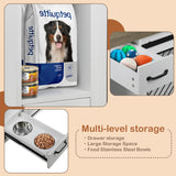 Large Dog Crate, Dog Crates for Medium Dogs, 47.2" Dog Kennel Indoor with Drawers, Feeder Bowls and Storage, 2 Sliding Doors, Heavy Duty Dog Crate Farmhouse Modern Side End Table for Small Medium Dogs okcomuy