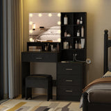 Vabches Black Vanity Desk with Mirror and Lights, Makeup Vanity Table with Charging Station, 3 Lighting Modes Brightness Adjustable, 4 Drawers, 8 Vabches