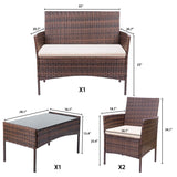 Homall Outdoor Indoor Use Backyard Porch Garden Poolside Balcony Sets Clearance Brown and Beige 4 Pieces Furniture Homall