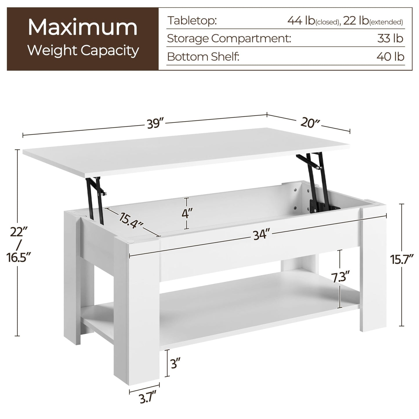 Yaheetech Lift Top Coffee Table w/Hidden Storage Compartment and Storage Shelf - Lift Tabletop for Living Room Reception Room, White