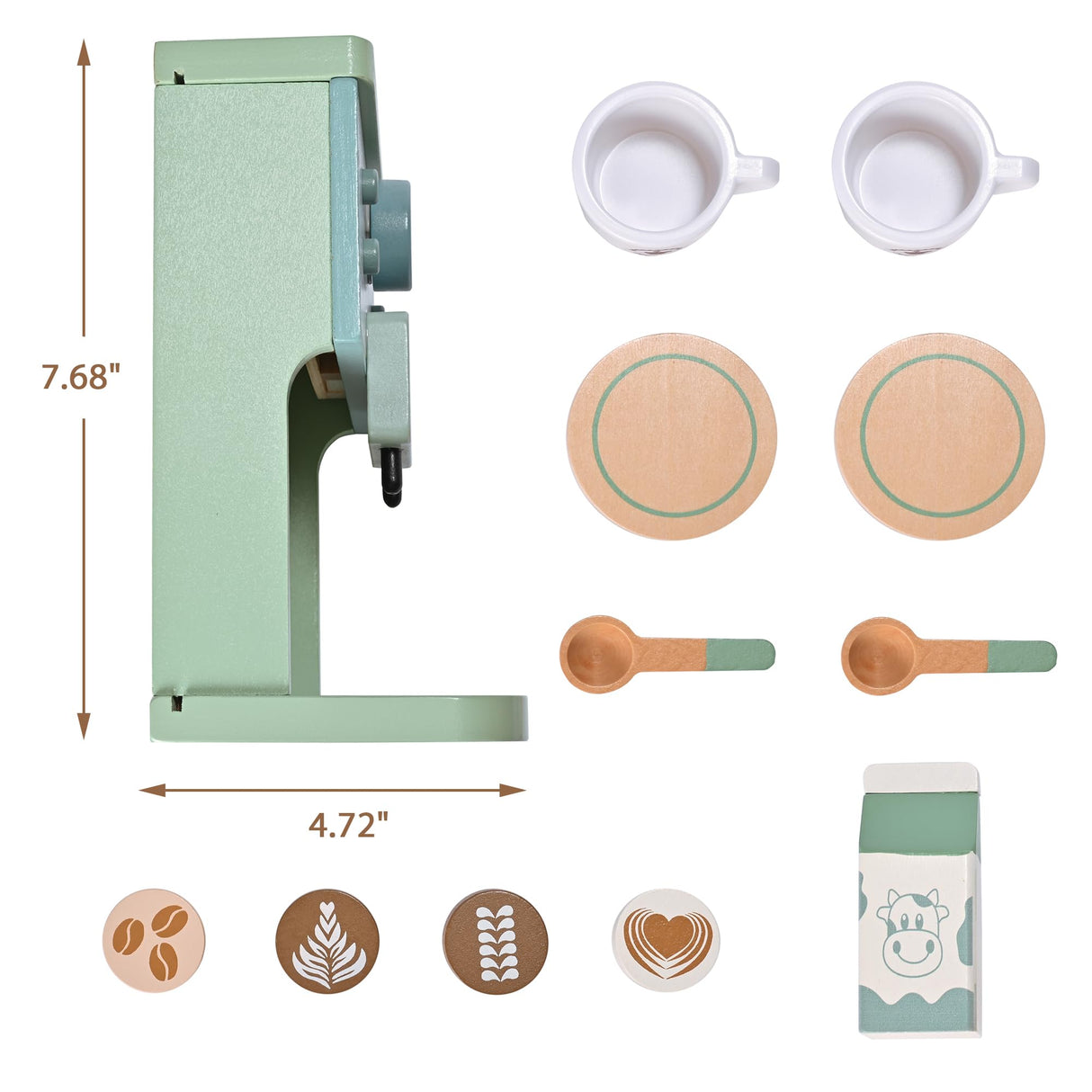 MONT PLEASANT Kids Wooden Toys Toddler Pretend Play Kitchen Accessories Green Coffee Maker Espresso Machine Playset Montessori Kitchen Toy Gift for Girls and Boys MONT PLEASANT