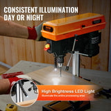 VEVOR 8 in Benchtop Drill Press, 2.3A Induction Motor, Tabletop Drilling Machine with 750/1140 / 1740/2340 / 3200 RPM Adjustable Speed, 0-45° Tilting Worktable, LED Work Light, for Wood Metal VEVOR