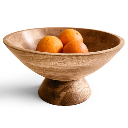 Fairwood Way Wooden Pedestal Bowl - 10 Inch Wide Natural Wood Footed Bowl for Dining Table Centerpiece - Rustic Wood Fruit Bowl for Kitchen Counter - Modern Fruit Bowl on Pedestal - WoodArtSupply