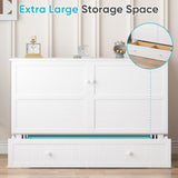 CECER Queen Size Solid Wood Murphy Bed with Memory Foam Mattress，Murphy Bed with Charging Station and Two Large Storage Drawers for Small Spaces/Bedroom/Guest Room（White） CECER